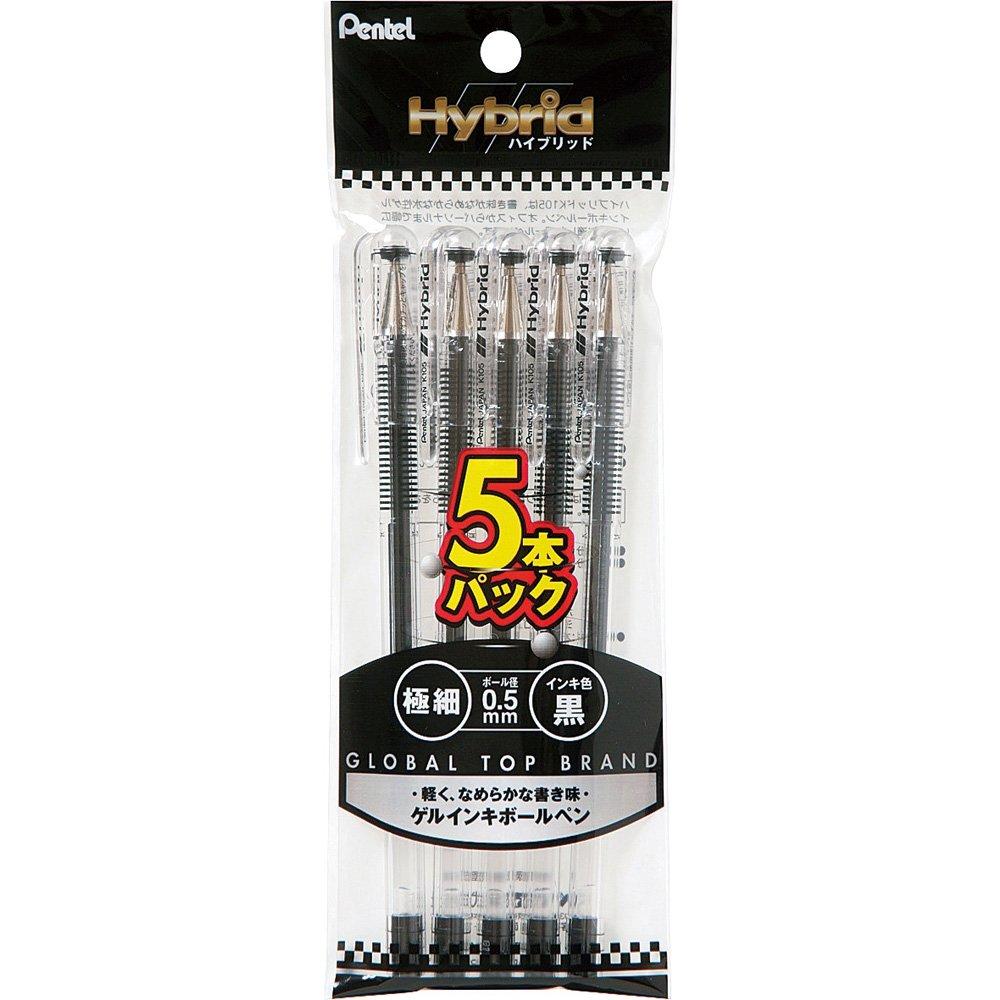 Pentel Ballpoint Pen Hybrid XK105GA5 5-Pack Black