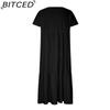 BITCED Women's Fashion Summer Spring Solid Color Print Short Sleeve V-Neck High Waist Casual Dresses