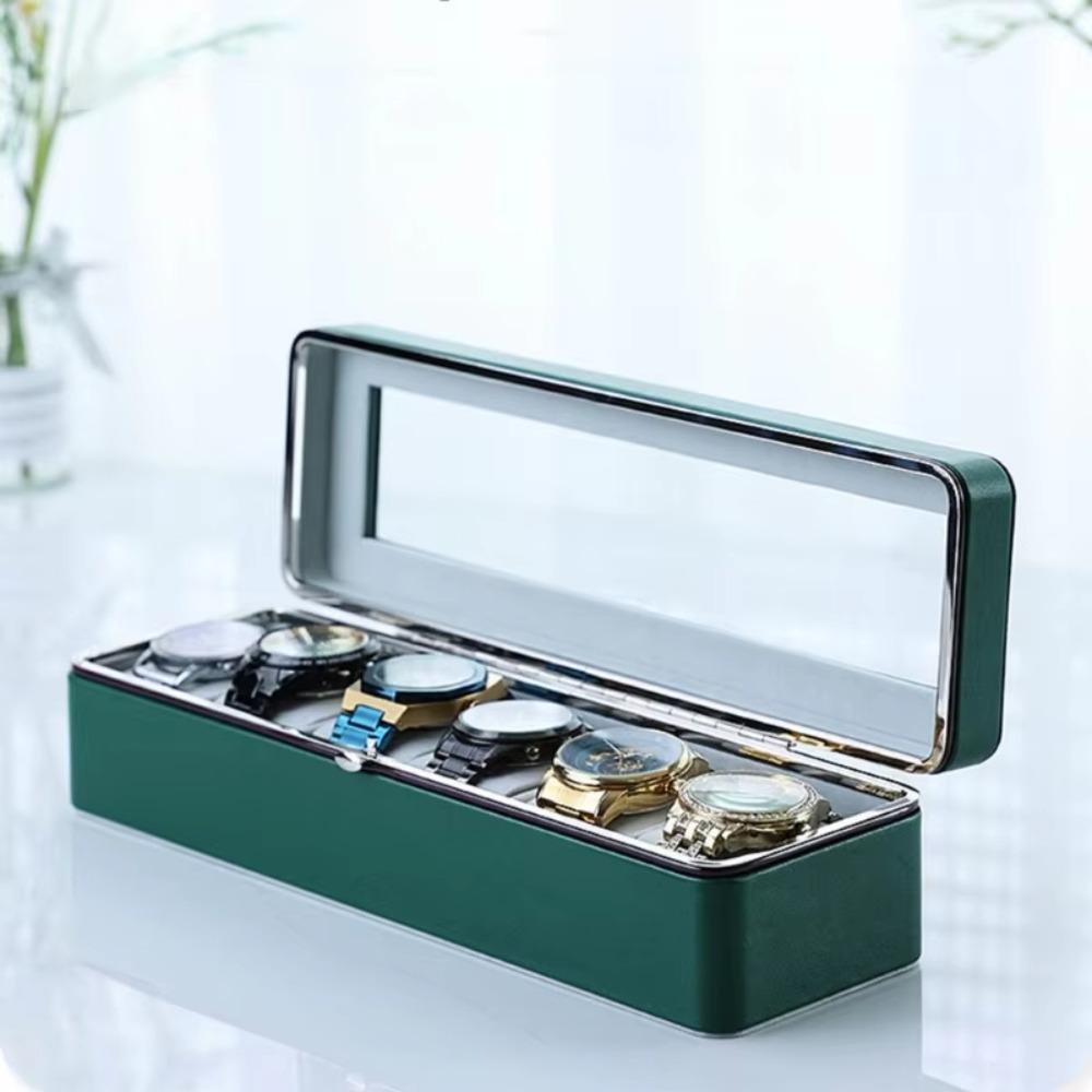 PU Leather Watch Storage Case 6 Girds Watch Suitcase Organizer Stylish Watch Display Box  Bracelets