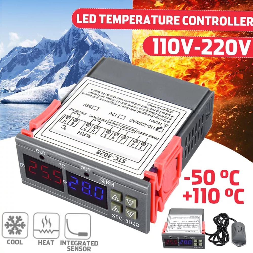 Digital Display Temperature&Humidity Controller Regulator Thermostat Hygrometer with Integrated Sensor Probe Relay