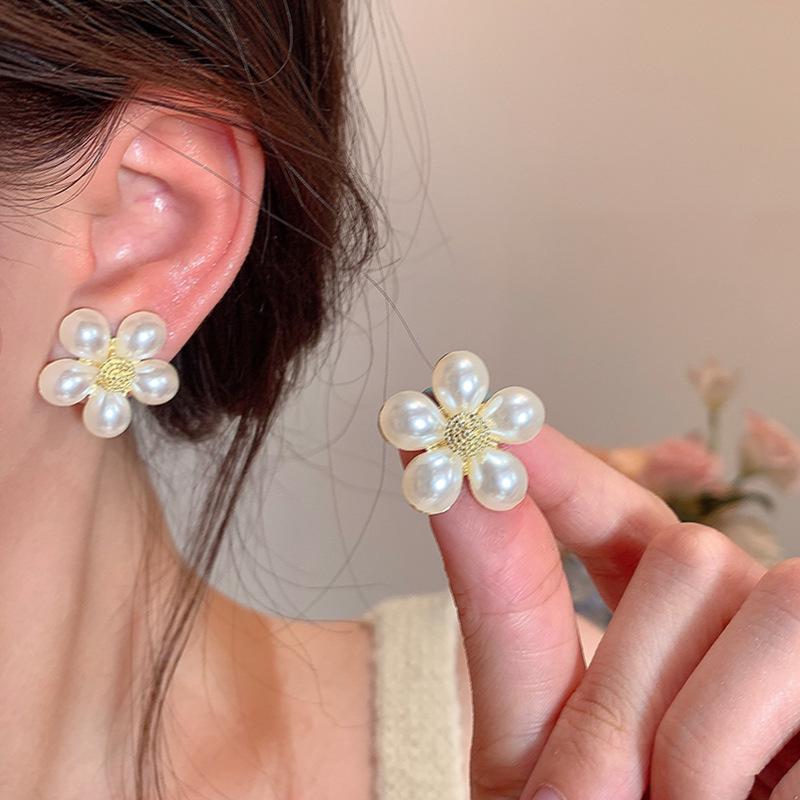 S925 Silver Needle Pearl Flower Earrings for Women - Luxury, Fashionable Korean Style