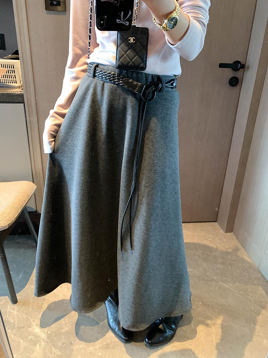 Retro Drape High Waist A-line Skirt with Belt - Slimming, Fluffy Half Skirt (MQ1054) One Size серый