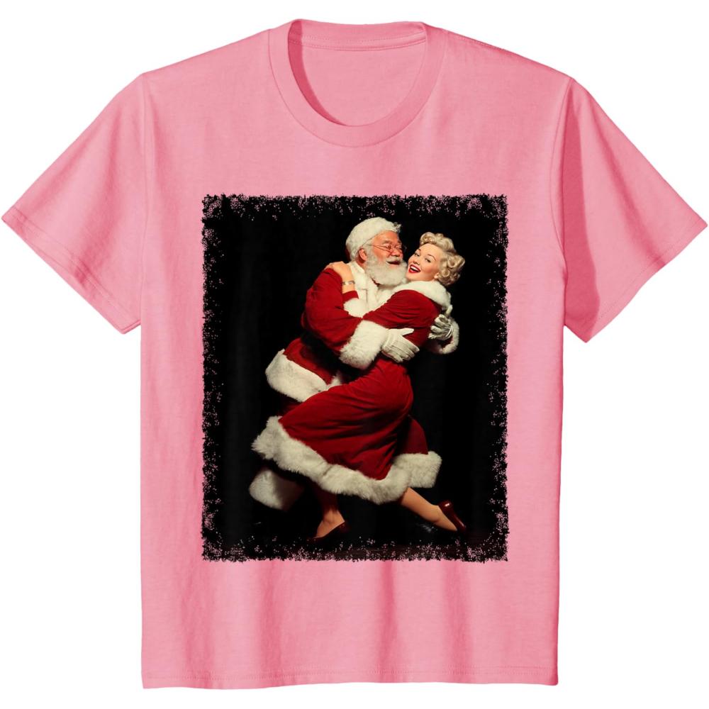 Santa Claus and Wife Dance Christmas TShirt Women Unisex New Year Xmas Graphic T Shirts Vintage Religion Festival Cotton Tops Tee