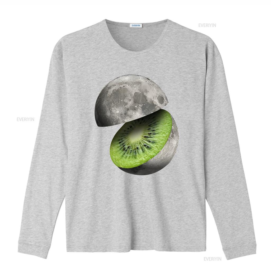 Moon Cut Kiwi Planet Space Fruit T Shirt for Adults Unique Astronomy Design vintage Washed Top For Everyday Wear Stretched