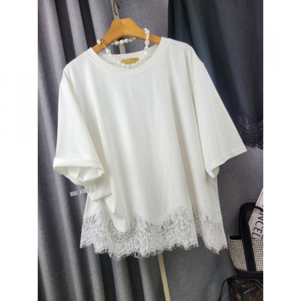 C S In The Room CoTo laCe Hem ShorT Sleeve T ShirT 2Color