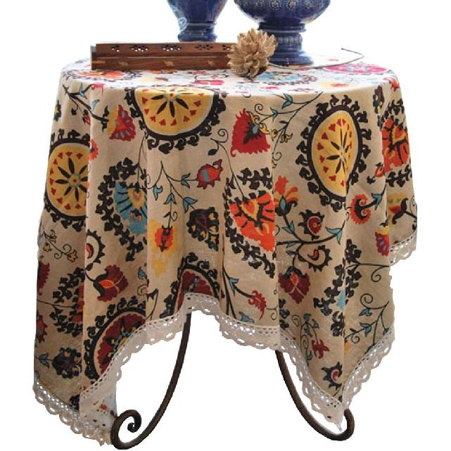 Aothpher 24x24 Inches Modern Boho Floral Jacquard Washable Small Tablecloths with Lace for Dining Table
