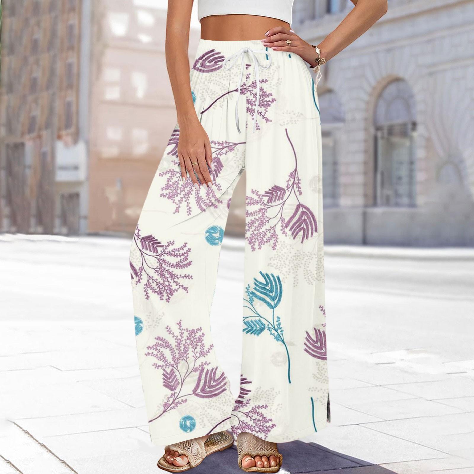 

Women s Printed Wide Leg Pants With Pockets High Waist Drawstring Loose Casual Pants XL