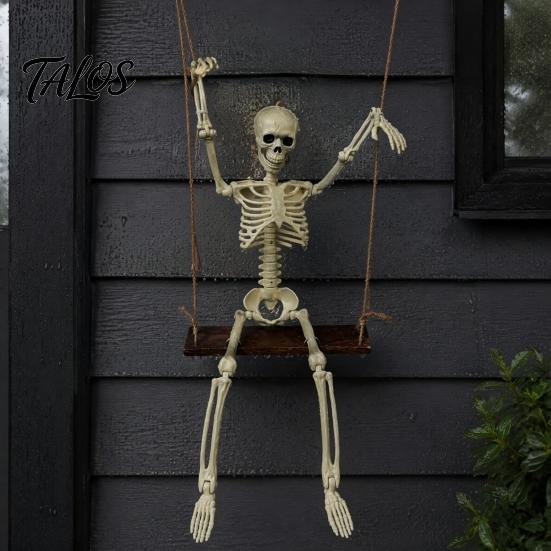 Dekorativer Schaukel für Halloween Schwingende Skelett Dekoration, 35" Groß Spukhaft Hängend mit Langlebigem Sonnenlichtbeständigem Requisit Holz Hof, Garten, Veranda,