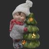 Ceramic Battery-Operated Christmas Tree Figurine with Smiling Boy, 13.5 cm, Pink