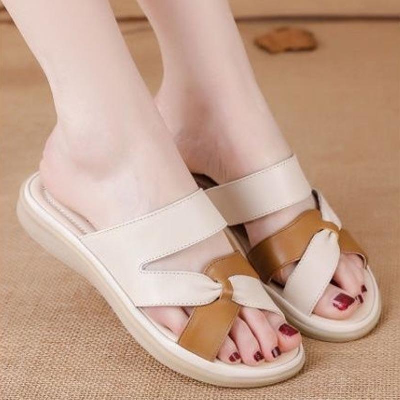 Sandals Woman Leather Casual Slippers Flip Flops Outside Flat Shoes For Women Premium Slides Low Price Natural Skin Eva 39