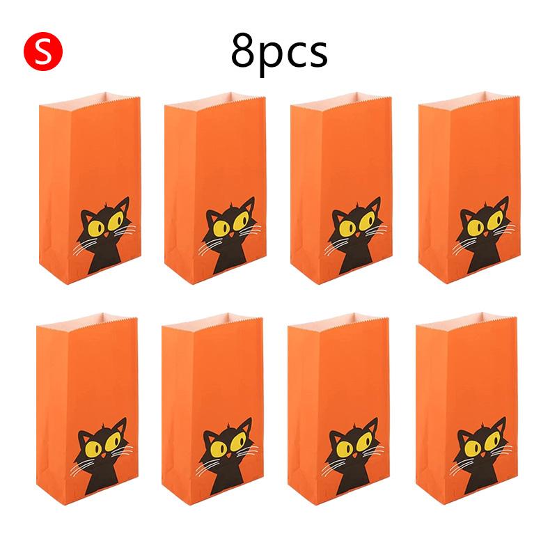 8pcs Halloween Flat Mouth Kraft Paper Bag Cute Cartoon Pattern Pumpkin Skull Spider Web Party Gathering Candy Storage Bag TMZ