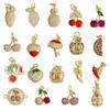 Hot Sale Custom Gold Plated Brass Zircon Paved Strawberry Lemon Cherry Apple Watermelon Pendant Charms DIY Jewelry Making