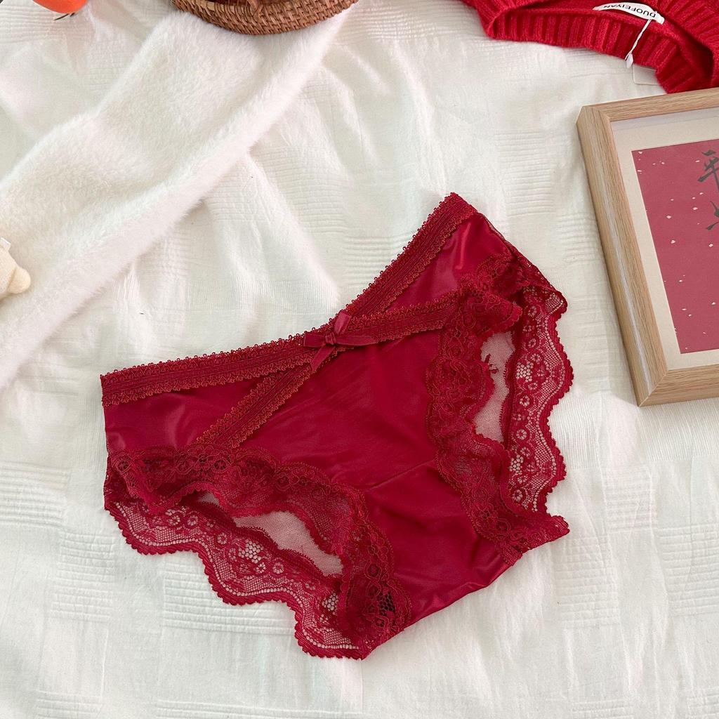 Sea Salt Milk Bath Satin Lace Low-Waist Lolita Panties for Women and Girls
