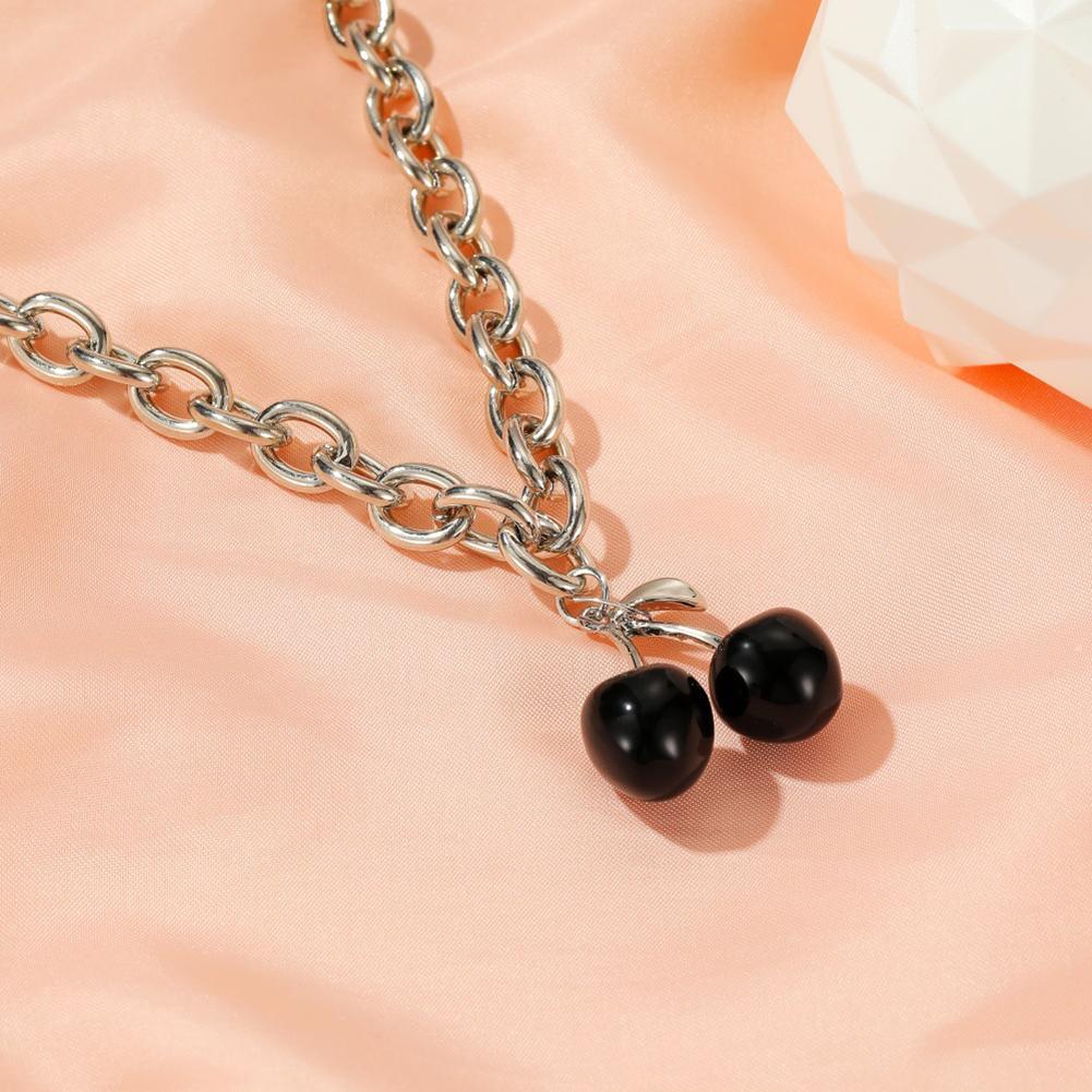 Women's Necklace Black Cherry Pendant Coarse Chain Clavicle Necklace