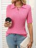 2025 Summer Women's Short Sleeve Lapel Collar V-Neck Cable Knit Pullover Sweater, Casual Chic Knitted Top for Daily & Office Wear