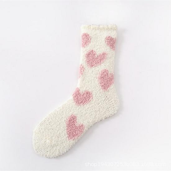 Warm Coral Fleece Women's Socks - Autumn & Winter Love Heart Non-Shedding Floor Socks for Home & Postpartum Comfort.