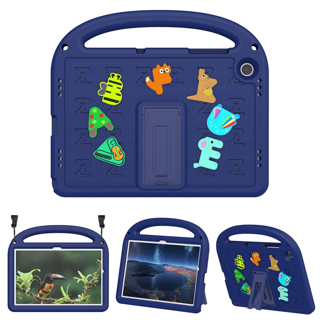 For Samsung Galaxy Tab A11+/A9+ Kickstand Case Cartoon Design Anti-Drop EVA+PC Tablet Cover with Strap for Kids