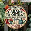 2D Flat, 1pc 7.87x7.87 Inch Round French Aluminum Sign, Vintage Decorative Plaque with "Welcome To My Tool Shed" Design, Garden Decor Sign, Suitable