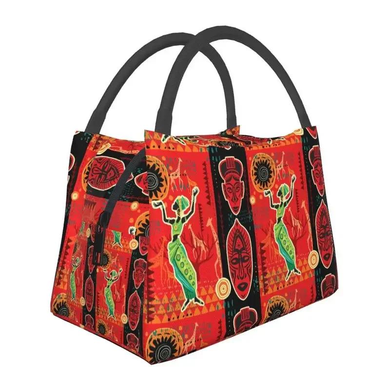 African Elements Pattern Insulated Lunch Bags Women Africa Culture Lunch Container for Outdoor Picnic Storage Meal Food Box