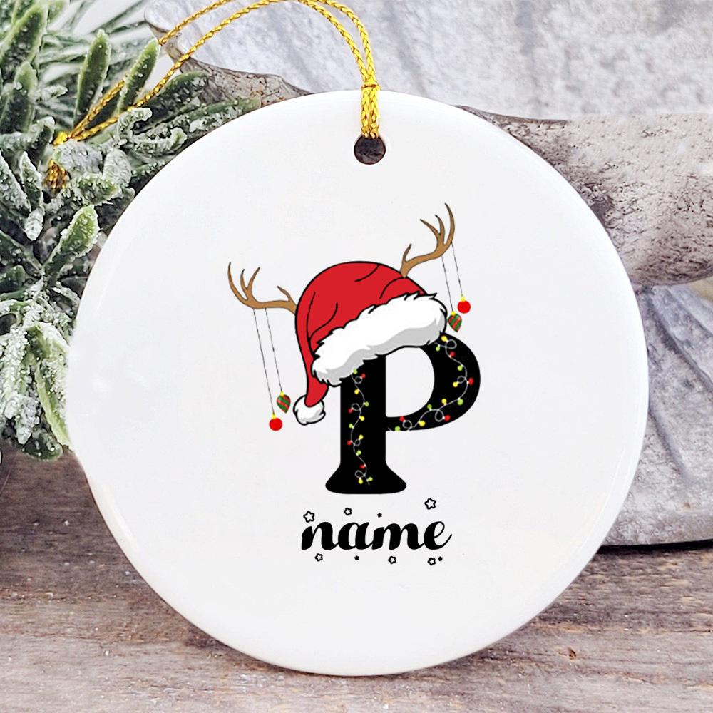 Baby's Christmas Ornament Personalized Initial with Name Ceramic Bauble Gift for Newborn Present for Baby Custom Xmas Decoration
