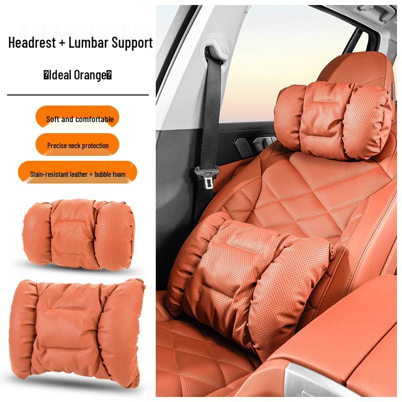 Universal Car Headrest & Lumbar Support Cushion for All Seasons - Fits Tesla & Mercedes