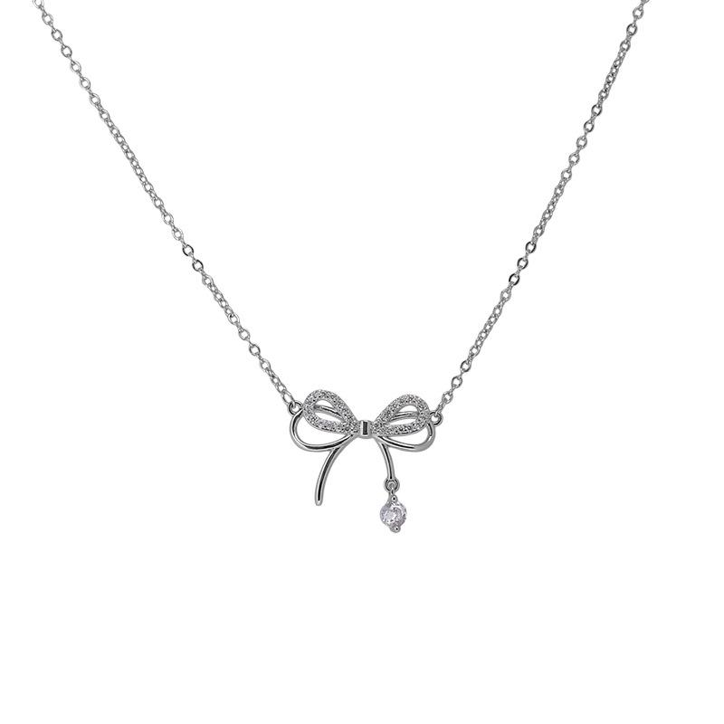 High-End Bowknot Zircon Clavicle Necklace: Elegant, Versatile Summer Accessory with Fashionable and Simple Design