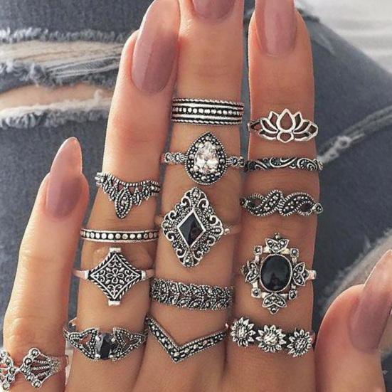 Comfortable Opening Ring Rhinestone Inlay Alloy Stackable