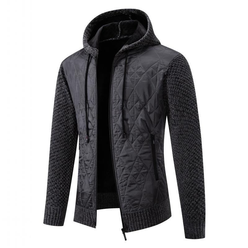 New Autumn Winter Men's Hooded Knit Cardigan Men Thick Fashion Patchwork Knitted Sweatercoat Mens Warm Casual Sweater Jackets