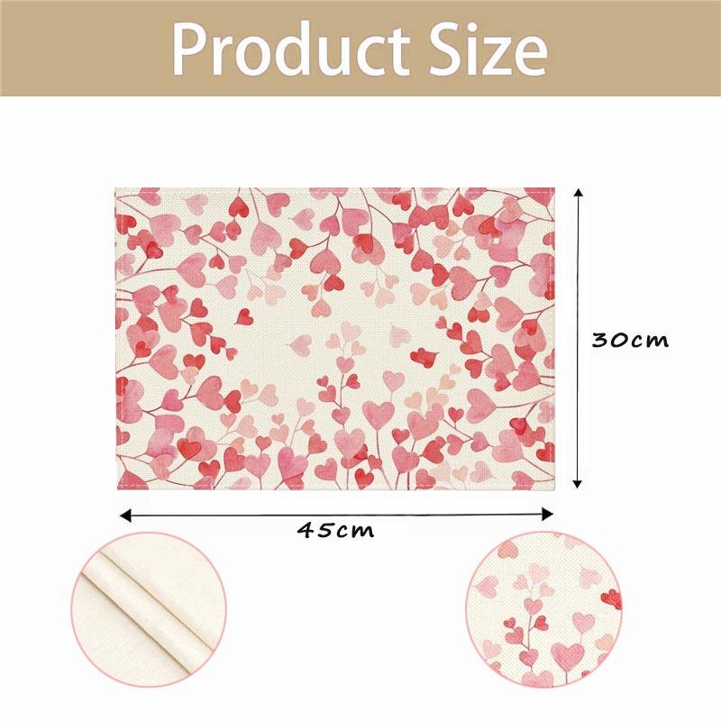 Pink Love Valentine's Day Placemats Set of 4, 12x18 Inch Seasonal Anniversary Wedding Table Mats for Party Kitchen Dining Decoration