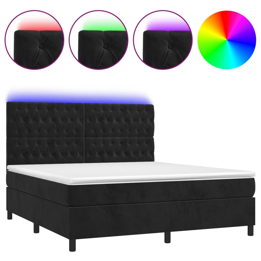 Box Spring Bed with Mattress & LED Black 180x200 cm Velvet