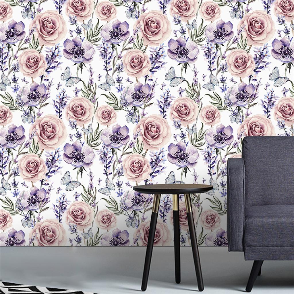 Watercolor Lavender Rose Peel and Stick Wallpaper Purple Floral Self-Adhesive Removable Wall Papers for Home Bedroom Walls Decor