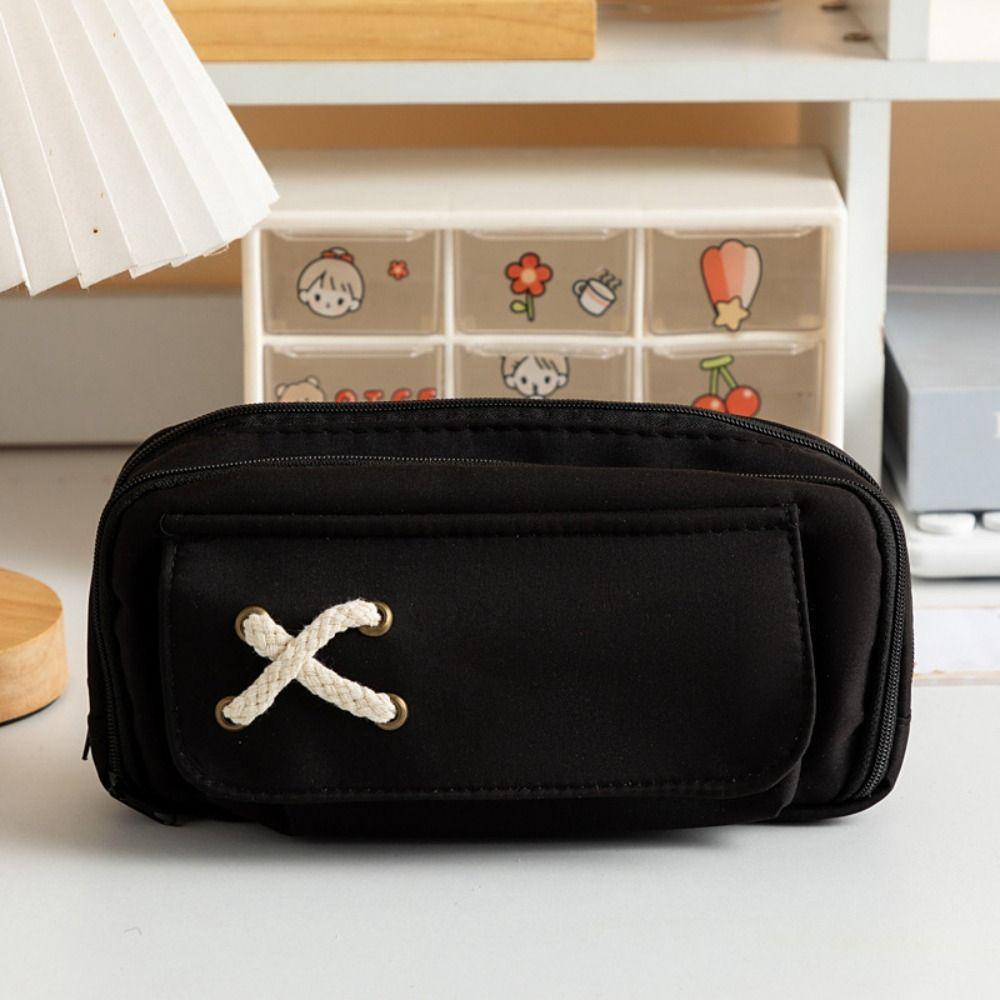 Large Capacity Pencil Case with Cross Rope Oxford Fabric Pencil Pouch Kawaii Pencil Bag Student