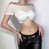 Durchsichtiges Netz-Crop-Top Damen Pullover Trägerlos Kurz Strick Crop-Tops Damen T-Shirt Sexy Schulterfreies T-Shirt