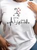 Women Cat Lover Graphic T Shirt Cute Cat On Heartbeat EKG Line Paw Heart Print Round Neck Short Sleeve Lightweight Summer Casual Cat Mom Tee