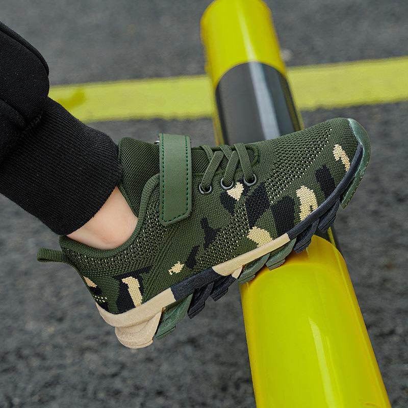 Classmates Summer Camp Military Training Camouflage Shoes Spring 2025 New Flying Woven Breathable Running Shoes Children's Sports Shoes