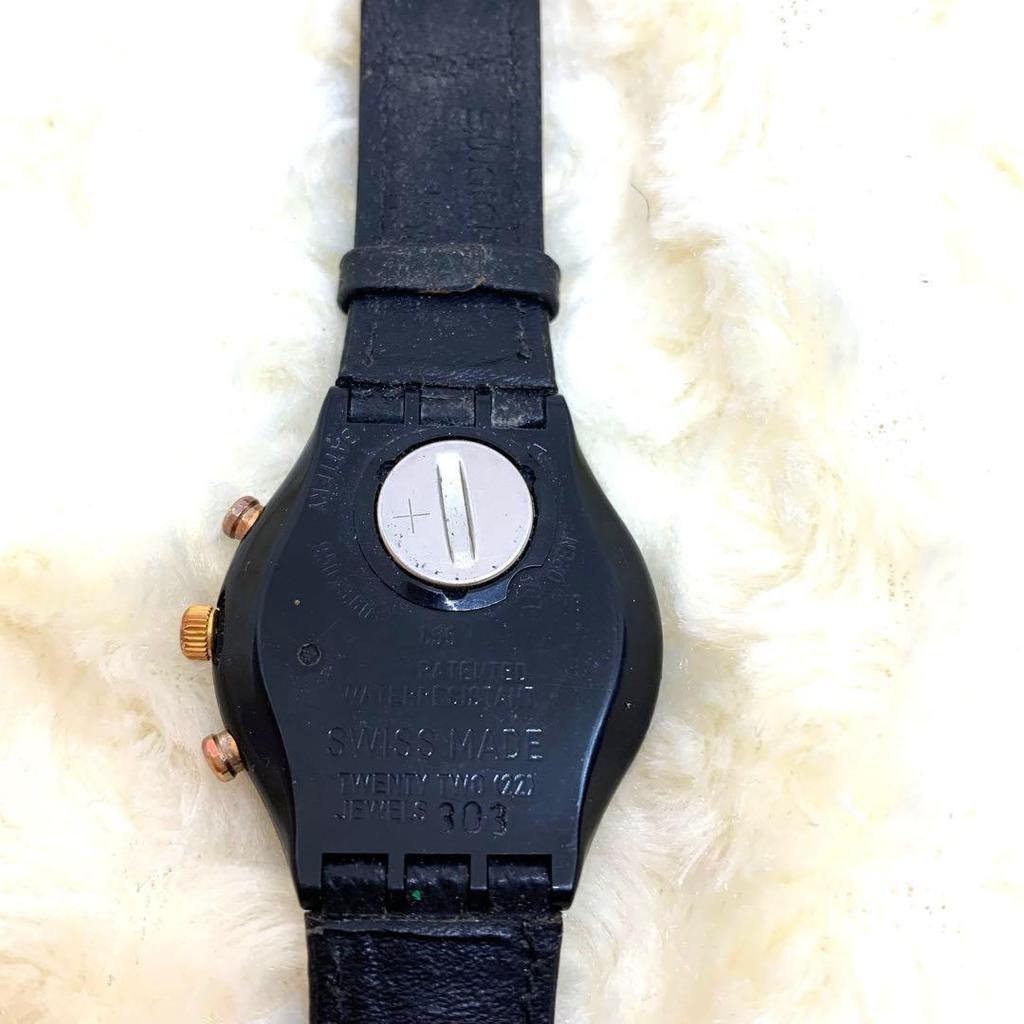 Used Swatch Chronograph Leather Strap Watch