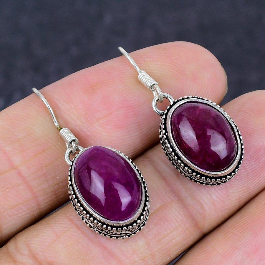 Ruby(Simulated) Gemstone 925 Sterling Silver Jewelry Earring 1.38" r8z02