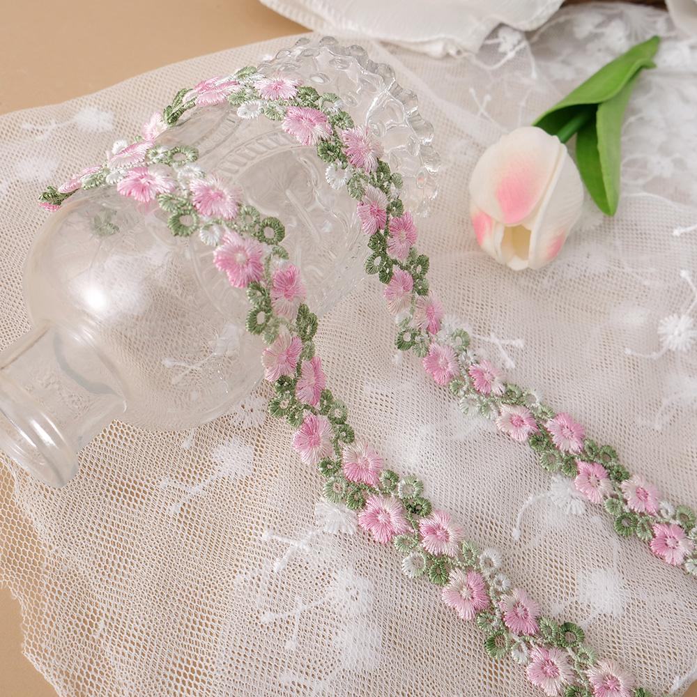 10Meters Pink Lace Trim Crafts Flower Embroidered Applique For Party Dress Decoration Collars Sewing DIY Ribbon Fabric 2cm Wide