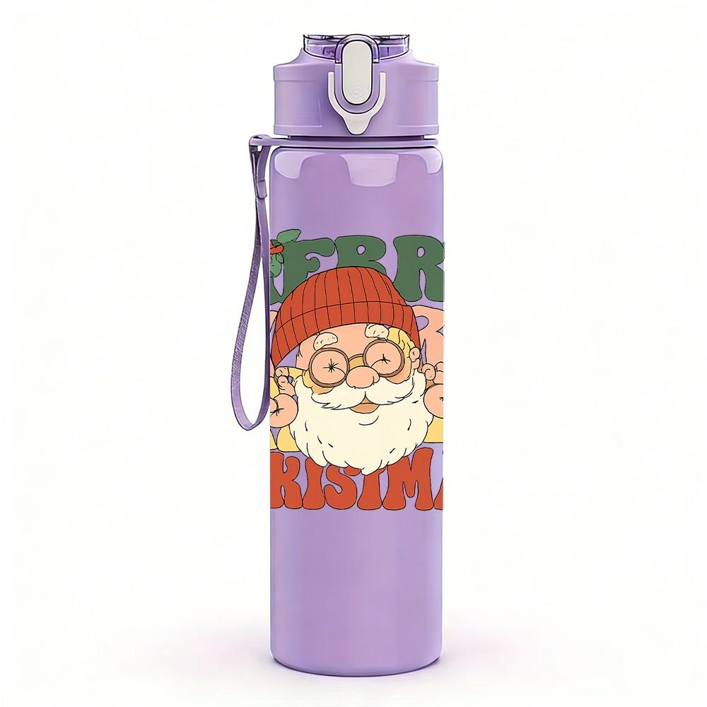 1PC Merry Christmas Santa Grunge Art 750ml Color Plastic Sports Water Bottle Leakproof Flip Straw Lid Suitable for Sports Office Home Use