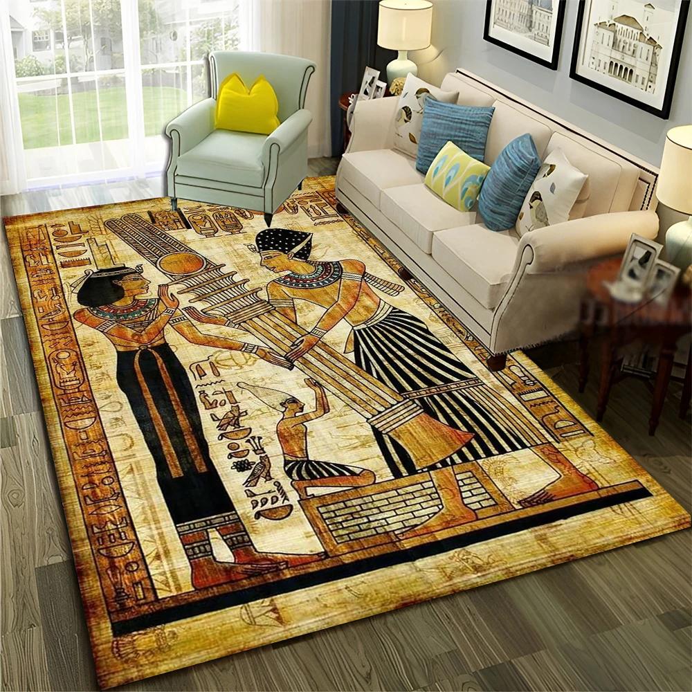 Pharaoh Egyptian Mythology Hieroglyphics Carpet Rug for Home Living Room Bedroom Sofa Doormat Decor,Area Rug Non-slip Floor Mat