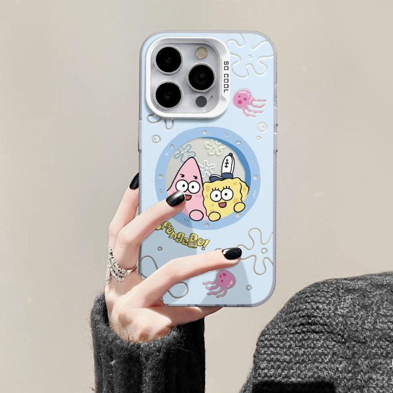 SpongeBob Silver Apple 16 Pro Max Case: Drop-Proof, Trendy 15-Color IMD Design for 14/13