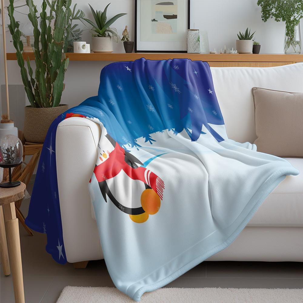 Tuniu Cute Penguin Throw Blanket for Winter Sofa Bed Room Decor Gift Idea Soft Warm Fleece Blanket
