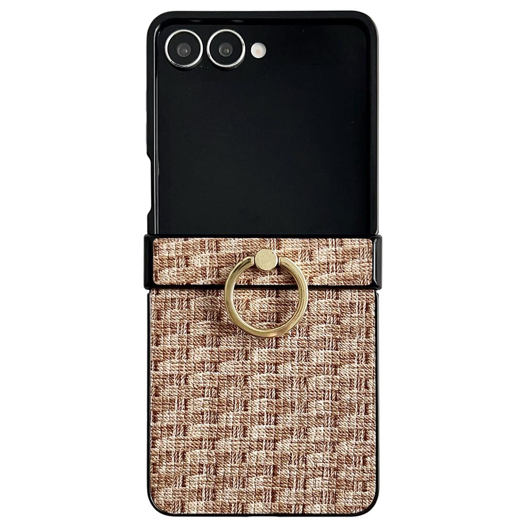 For Samsung Galaxy Z Flip7 5G Case Vintage Woven Pattern PU + TPU Phone Cover with Ring Holder