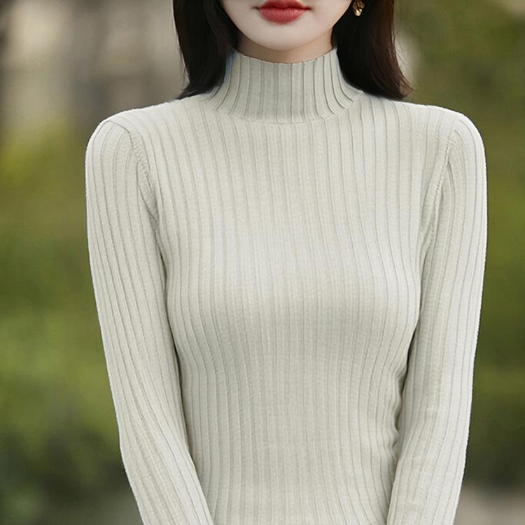 Pure Cotton Half Turtleneck Pit Sweater for Women In Autumn and Winter New Base Shirt Long-sleeved Sweater