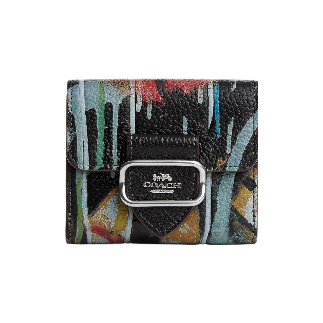 

Coach X Mint + Serf Collaboration Morgan 11 Graffiti Print Pebble Texture Card Slot Snap Leather Wallet Unisex wallet Black CM672-SVA47 Black
