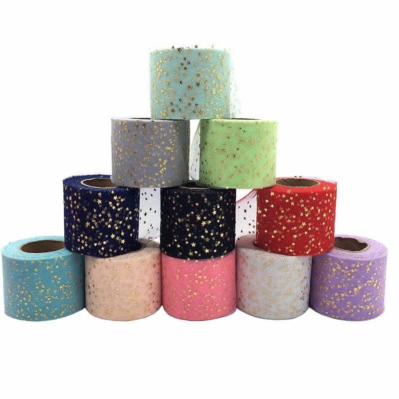 6cm*22m Star Tulle Confetti Glitter Tulle Baking Cake Topper Tutu Pom Bow Soft Sequin Tulle DIY Wedding Birthday Decoration
