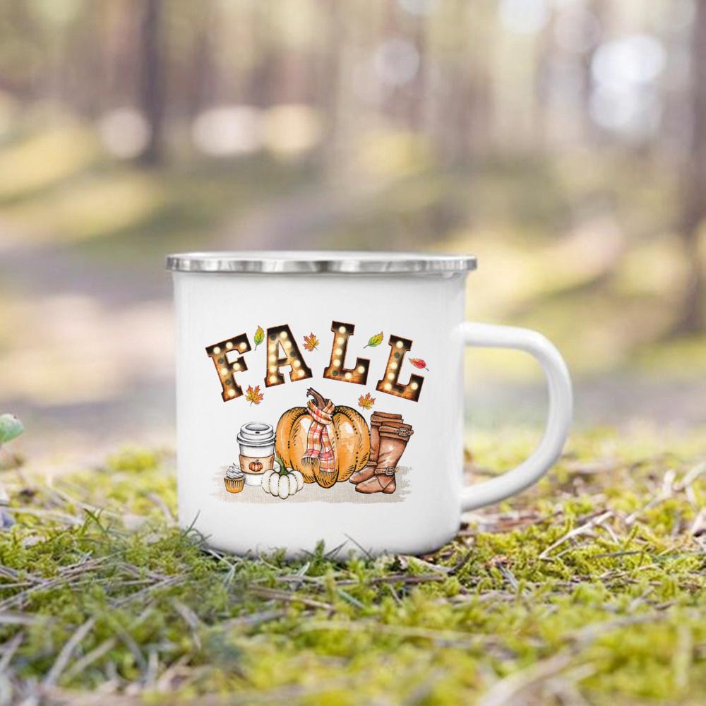 Just A Girl Who Love Fall Printed Creative Enamel Mugs Coffee Cups Holiday Party Wine Juice Handle Mug Best Thanksgiving Gifts