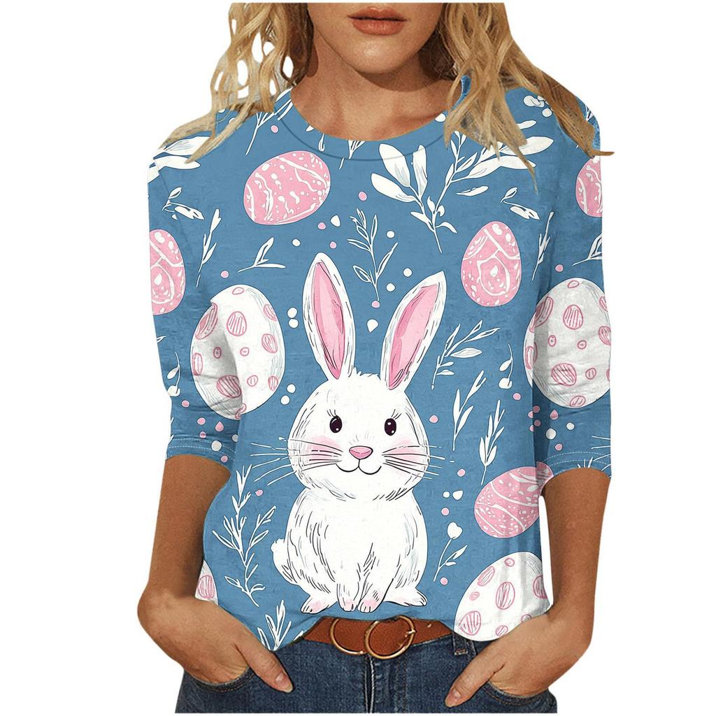 Round Neck 3D Rabbit Printed Top Fashionable Casual Long Sleeved Women's T-shirts