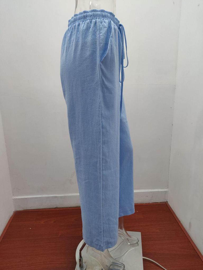 2024 New Plus Size Women's High Waist Cotton Linen Wide Leg Pants