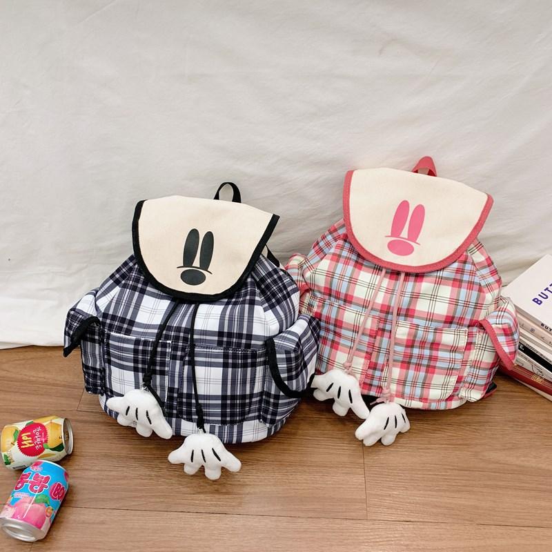 Cute sweet cartoon doll backpack pink and white plaid niche design girl bag student backpack gift